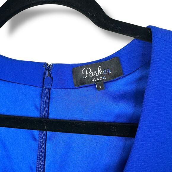 Parker Black Label Clinton Cobalt Blue Ruffle Fitted Sheath Mini Dress Size 2 - Picture 9 of 11